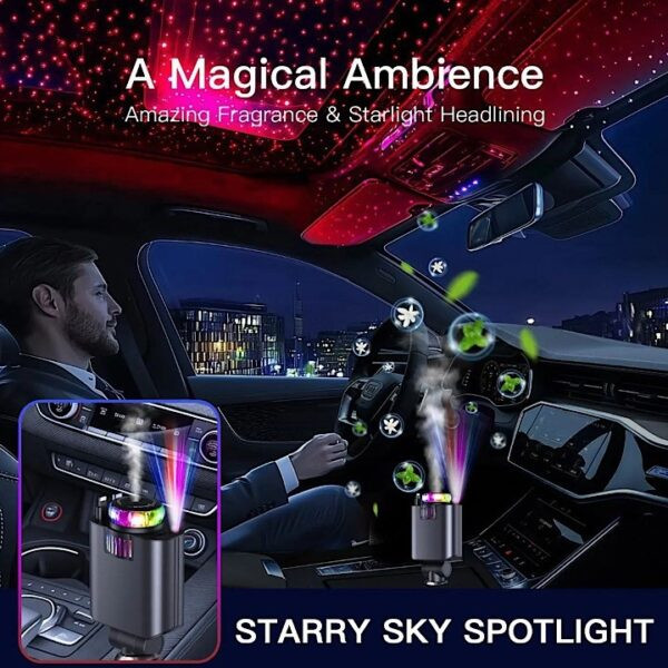 شارژر فندکی خودرو W&O مدل Starlight پنج کاره با رایحه افشانی و نورپردازی