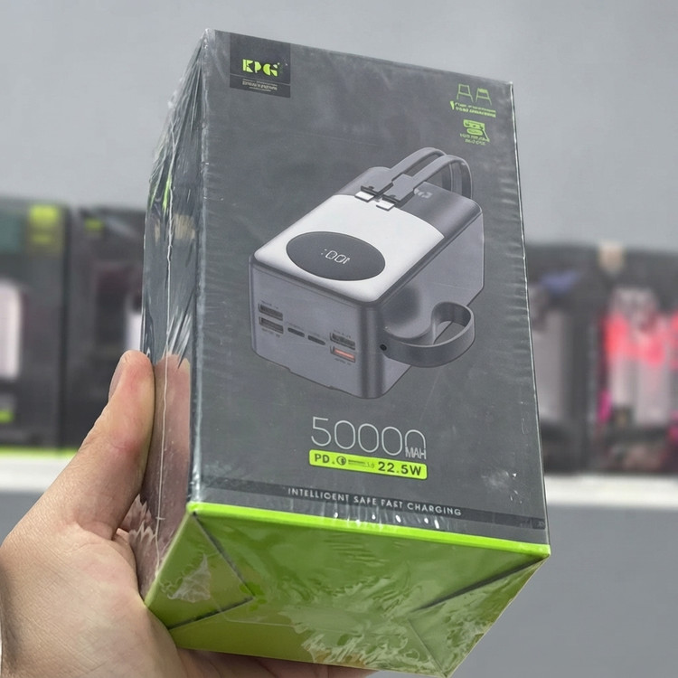 پاوربانک ۵۰,۰۰۰ میلیآمپر ساعت اورجینال KPG-502 | شارژ سریع PD 22.5W و کابل سرخود