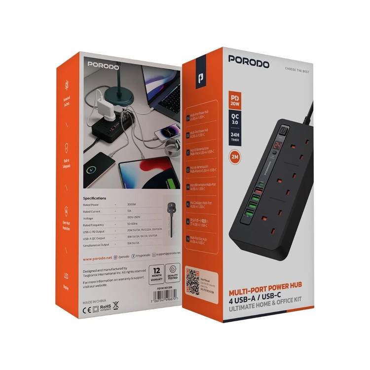 چندراهی و هاب شارژ هوشمند پورودو مدل PD-FWCH013 با کابل ۲ متری
