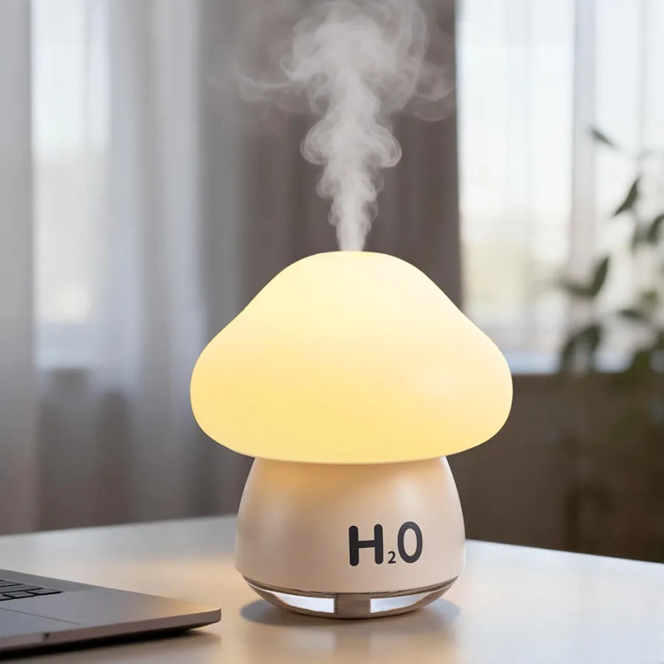 چراغ خواب و دستگاه بخور قارچی ضربهای شارژی با نور RGB