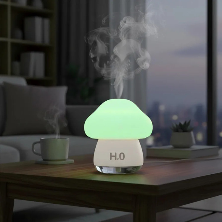 چراغ خواب و دستگاه بخور قارچی ضربهای شارژی با نور RGB