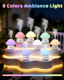 چراغ خواب و دستگاه بخور قارچی ضربهای شارژی با نور RGB