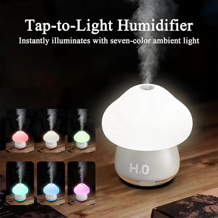 چراغ خواب و دستگاه بخور قارچی ضربهای شارژی با نور RGB
