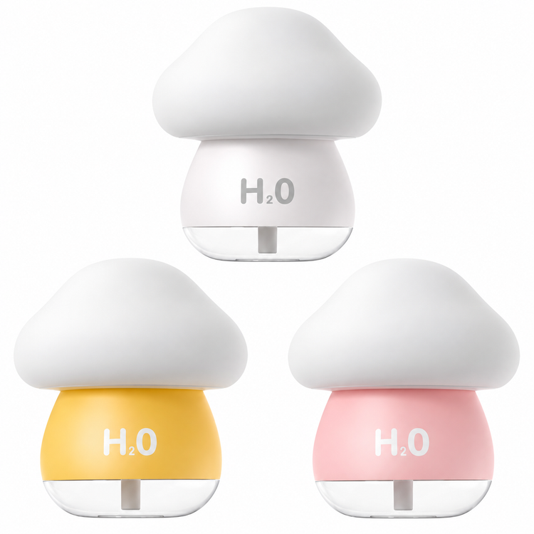 چراغ خواب و دستگاه بخور قارچی ضربهای شارژی با نور RGB